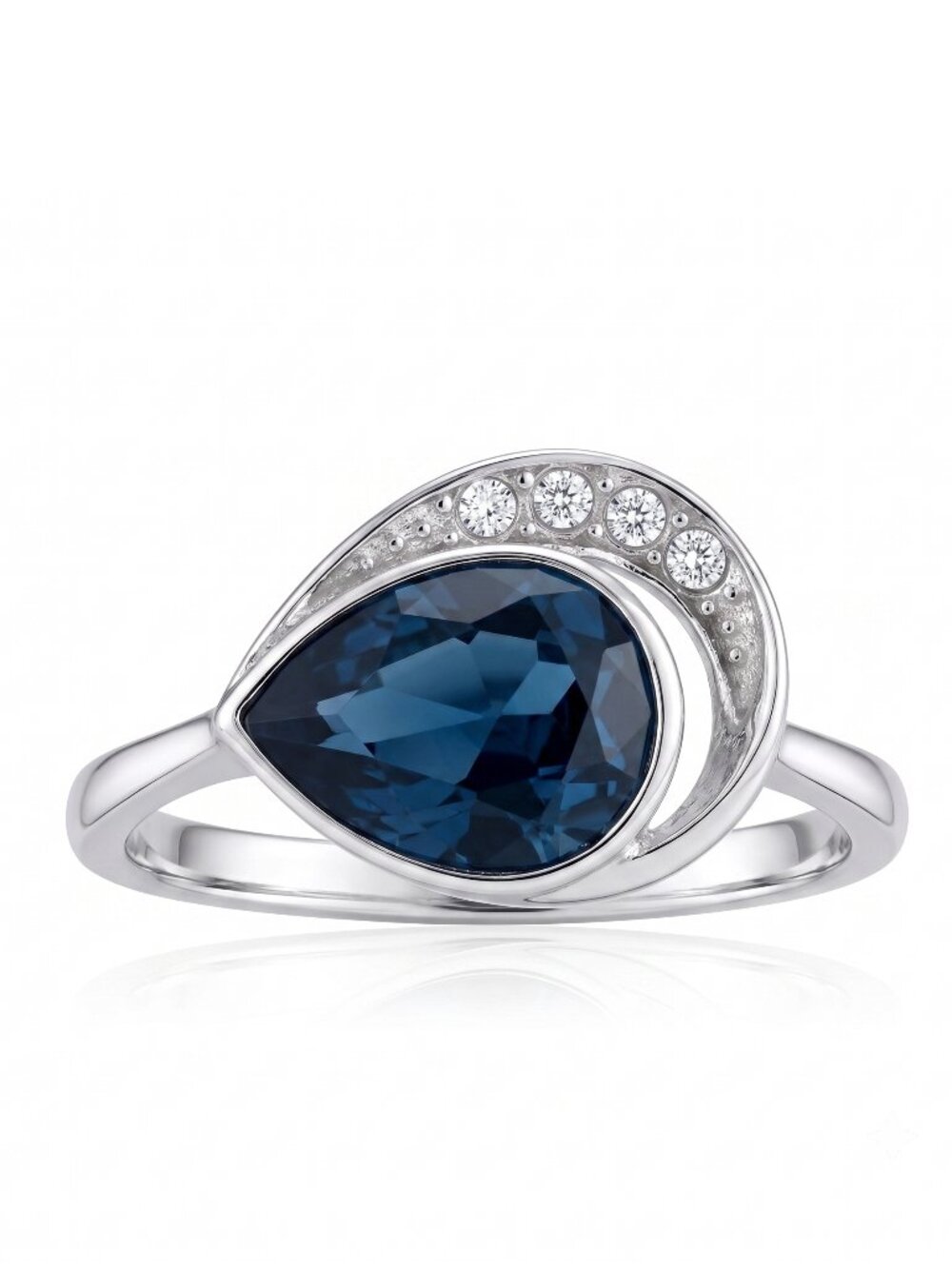 Dark blue Swarovski crystal ring, size 9, 925 Sterling Silver band